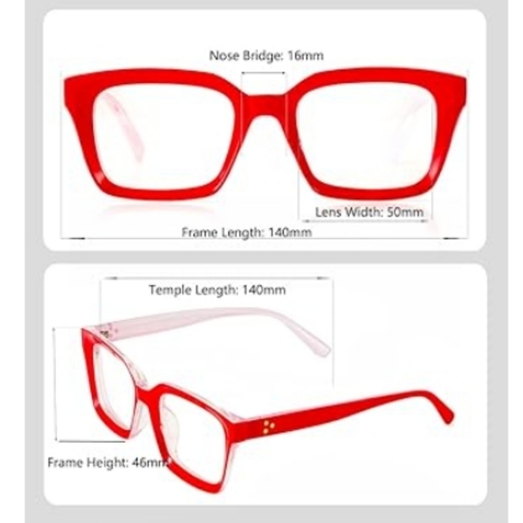 Non Prescription Thick Square Frame Clear Lens Eyeglasses Red - Picture 5 of 6